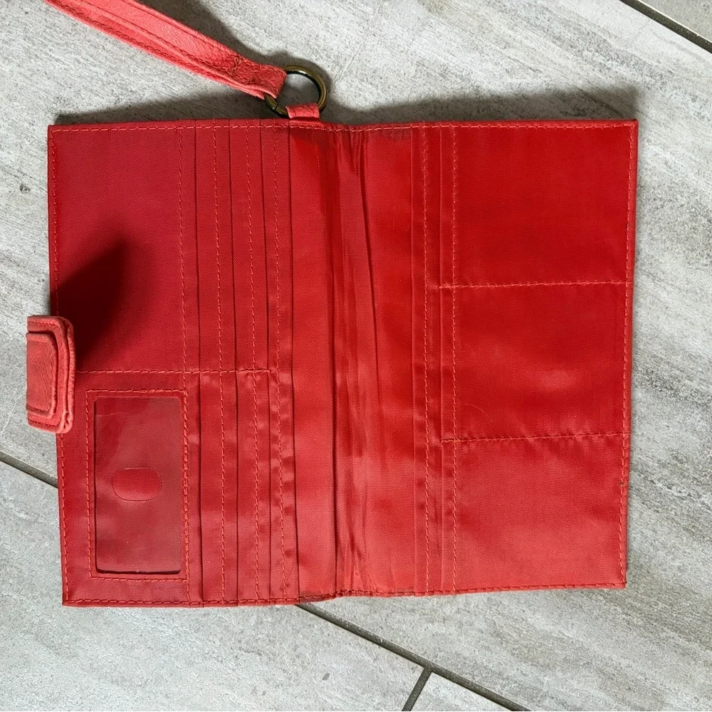 Soft Leather Salmon Woven Detail Wristlet Wallet